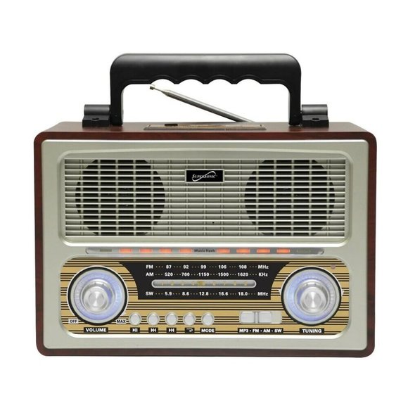 Supersonic SC-1198BT Vintage Retro 3-Band Rechargeable FM Radio +Bluetooth +USB - Picture 1 of 3